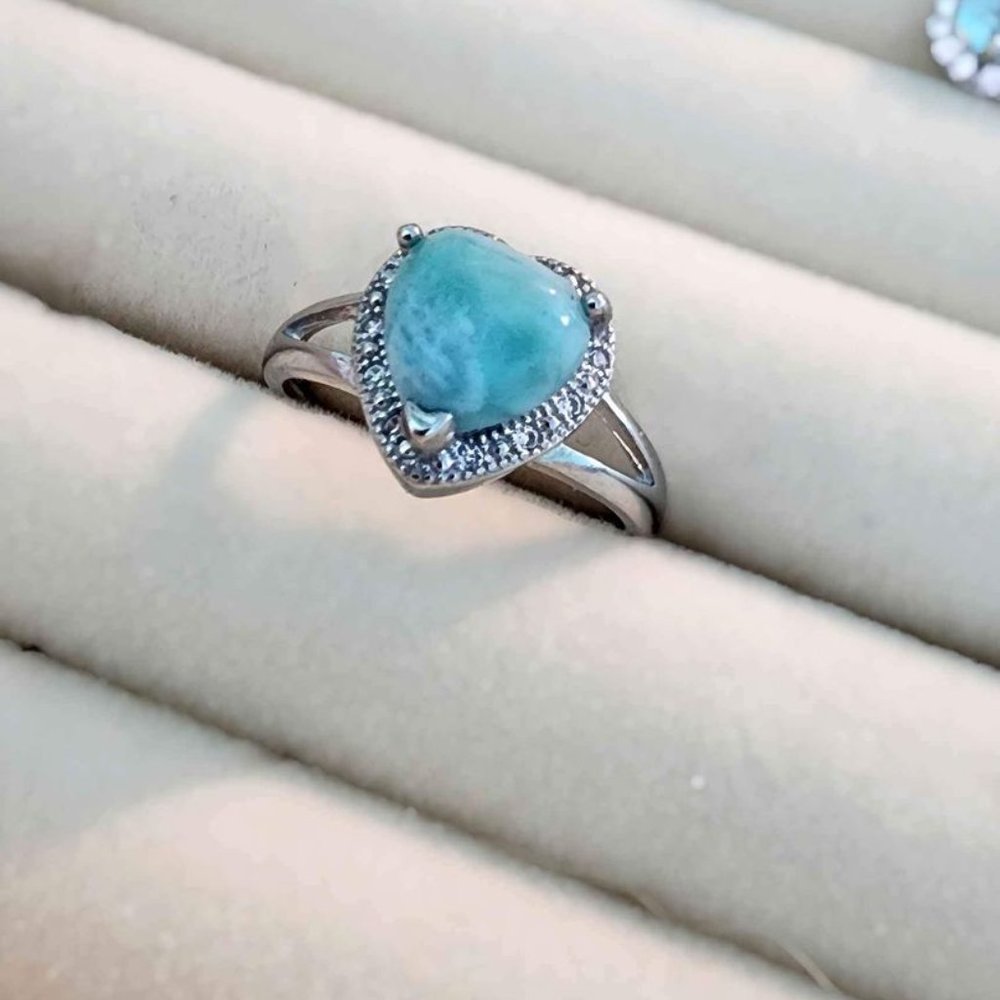 Larimar Heart Ring (adjustable size)